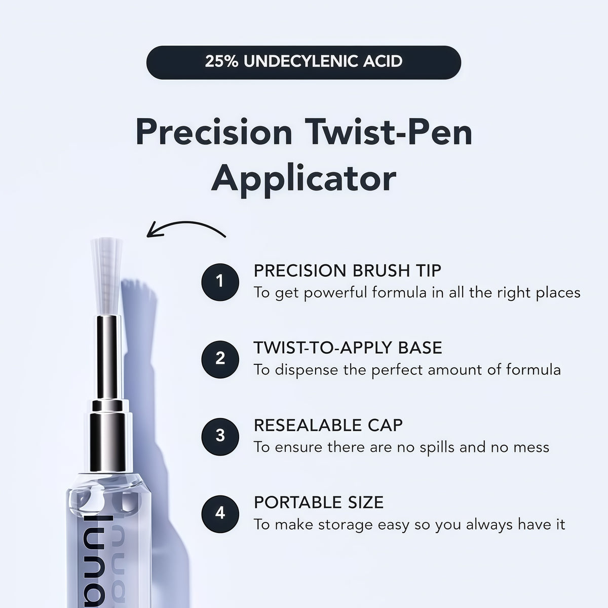 Lunavia Antifungal Pen – Cures Most Athlete’s Foot, Jock Itch, and Ringworm - 25% Undecylenic Acid with added Tea Tree, Jojoba, Clove Bud Oils & Aloe - 1-Pack Twist Pen (3ML Volume)